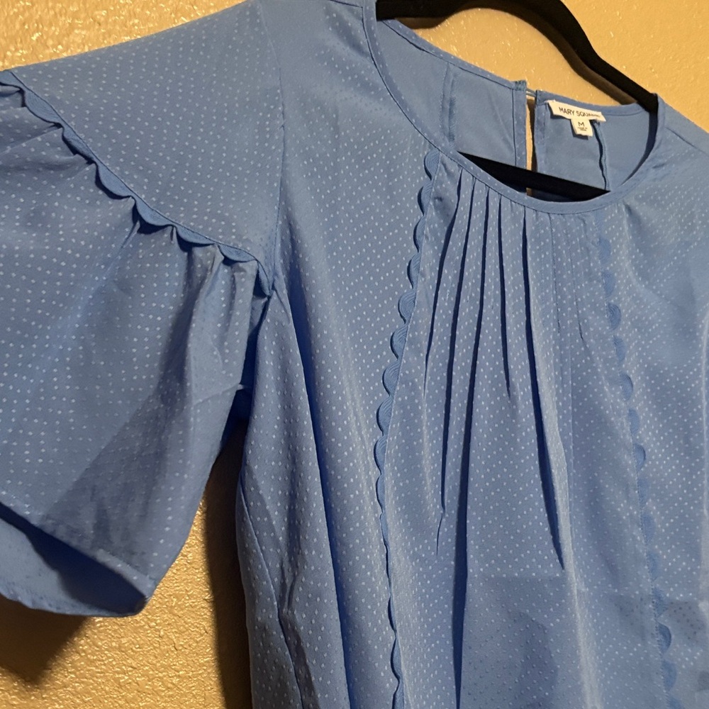 Chic Light Blue Ruffle Sleeve Blouse - Picture 2 of 7